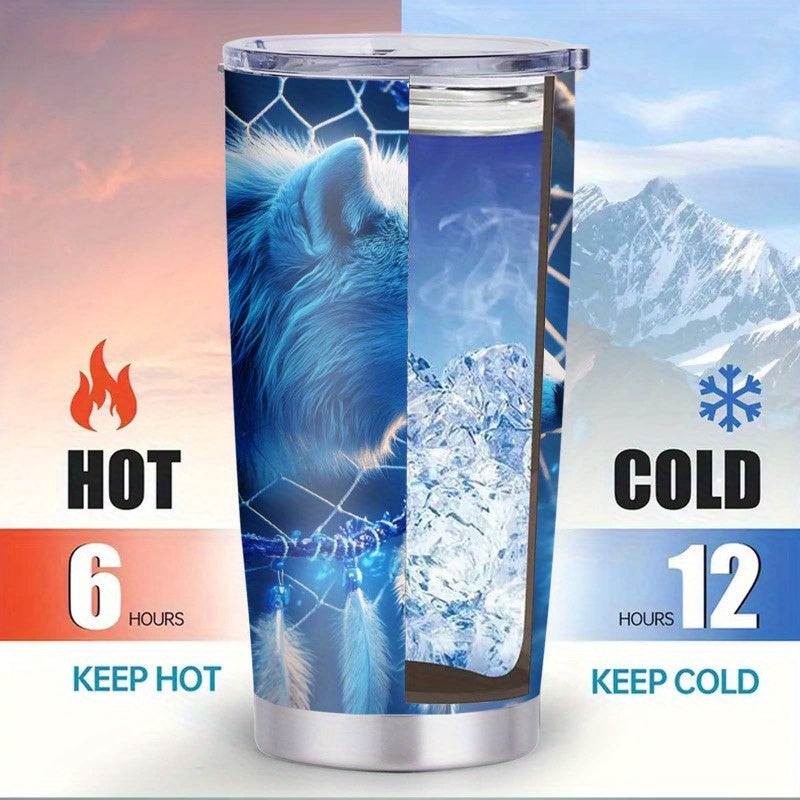 Mystic Guardian Wolf & Dreamcatcher Tumbler - 20oz, Double-Wall Insulated, Travel Mug, Gift