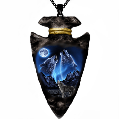 Wolf Head Pendant Necklace - Triangle Black Chain, Punk Hip Hop, Gun Black Plated