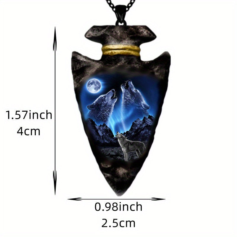 Wolf Head Pendant Necklace - Triangle Black Chain, Punk Hip Hop, Gun Black Plated