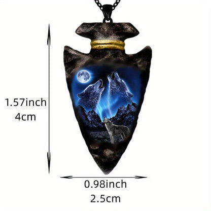 Wolf Head Pendant Necklace - Triangle Black Chain, Punk Hip Hop, Gun Black Plated