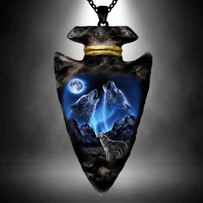 Wolf Head Pendant Necklace - Triangle Black Chain, Punk Hip Hop, Gun Black Plated