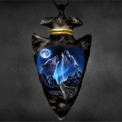 Wolf Head Pendant Necklace - Triangle Black Chain, Punk Hip Hop, Gun Black Plated