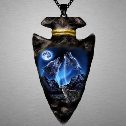 Wolf Head Pendant Necklace - Triangle Black Chain, Punk Hip Hop, Gun Black Plated