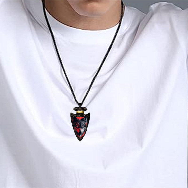 Wolf Geometric Triangle Pendant Necklace - Punk Hip Hop, Zinc Alloy, Vintage, Men's Jewelry