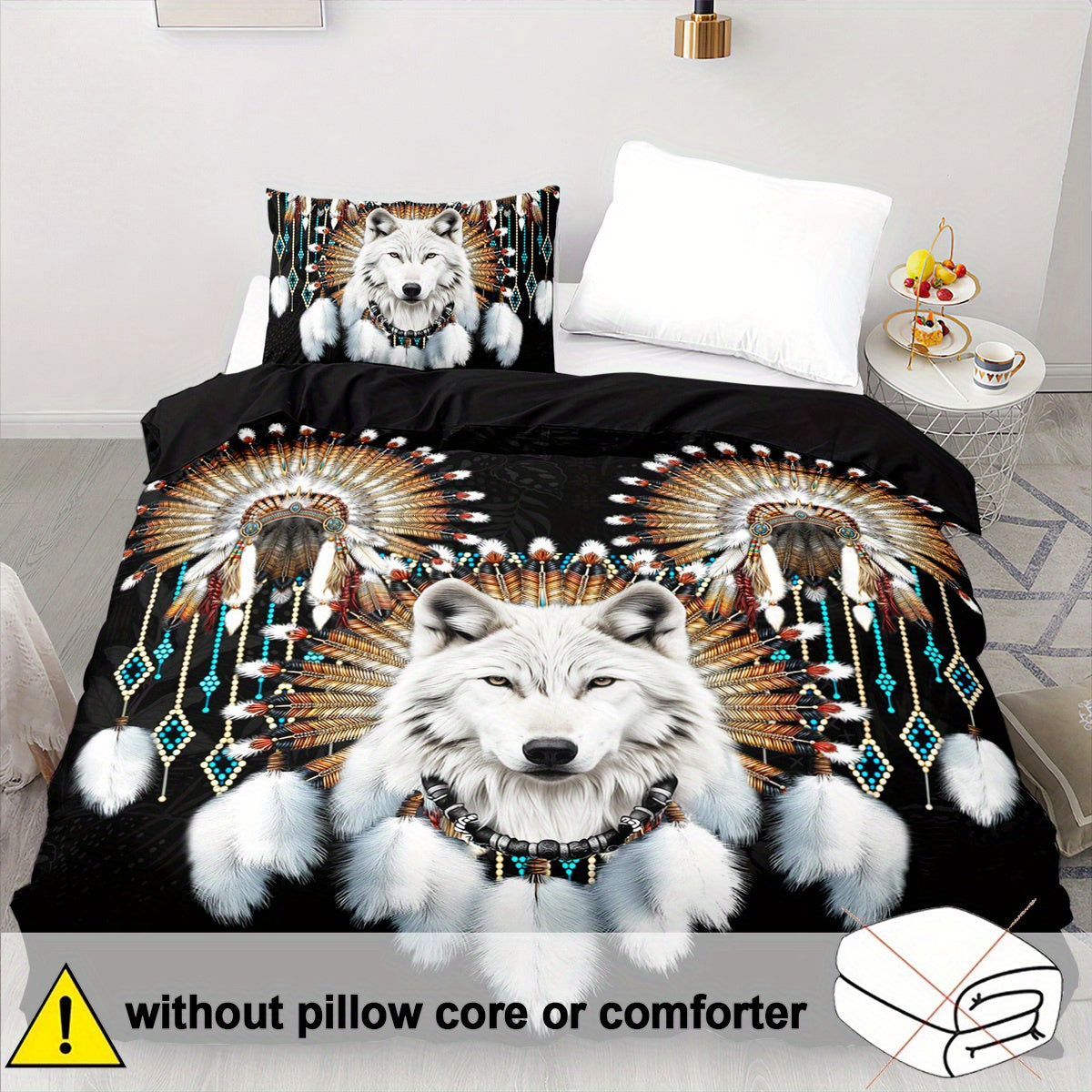 Western Tribe Wolf Duvet Cover Set - 2/3pcs, Soft, King Size, Animal Print, All-Season