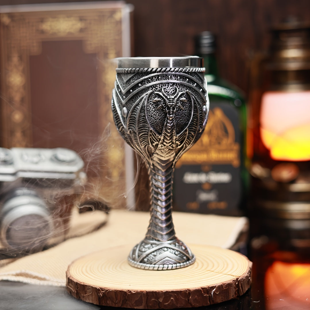 Medieval Dragon Goblet Wine Cup - 6.76oz, 201 Stainless Steel, Single & Double Dragon, Holiday Gift