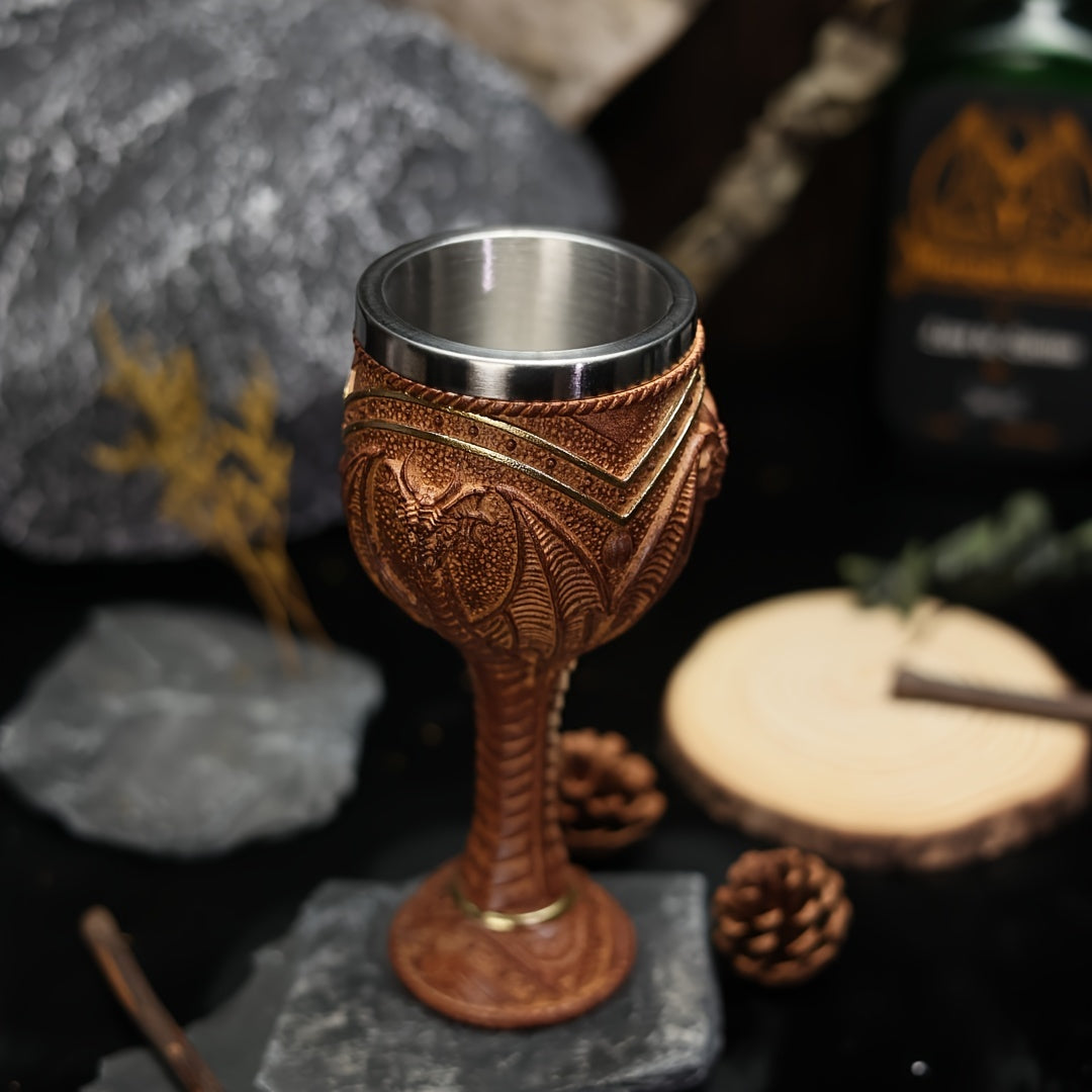 Medieval Dragon Goblet Wine Cup - 6.76oz, 201 Stainless Steel, Single & Double Dragon, Holiday Gift