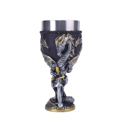 Medieval Dragon & Sword Wine Cup - 7oz, Insulated Stainless Steel, Gothic, Holiday Gift