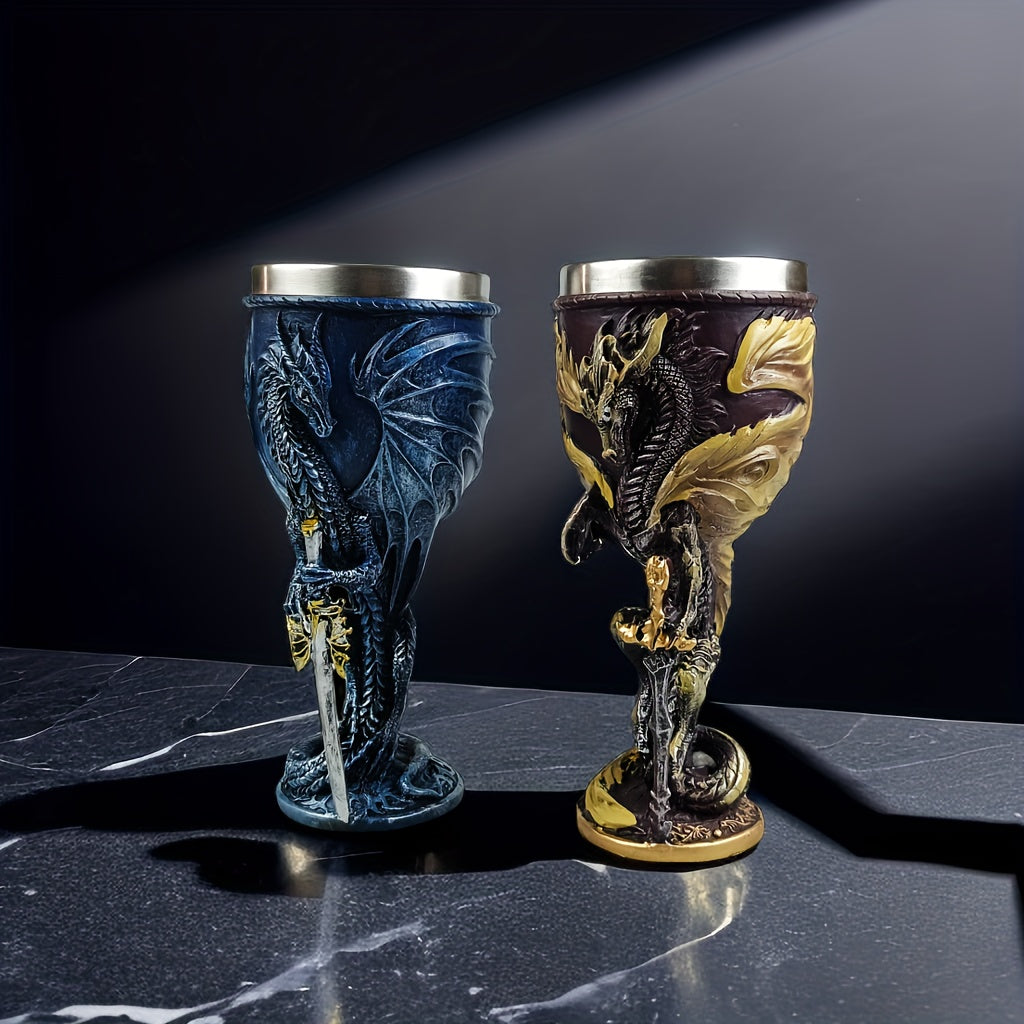 Medieval Dragon & Sword Wine Cup - 7oz, Insulated Stainless Steel, Gothic, Holiday Gift