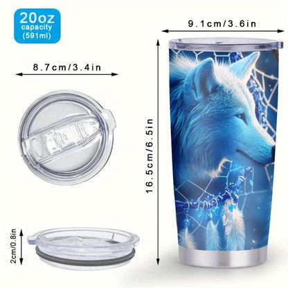 Mystic Guardian Wolf & Dreamcatcher Tumbler - 20oz, Double-Wall Insulated, Travel Mug, Gift