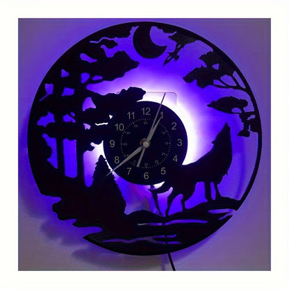 Silent Wolf Vinyl Record Wall Clock - Luminous, Home Decor, Gift