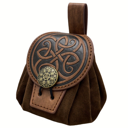 HiiFeuer Medieval Embossed Belt Bag - Faux Leather, Viking, LARP, Coin & Dice Pouch