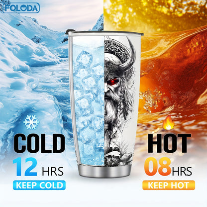 Foloda Viking Wolf Tumbler - 20oz, Insulated Stainless Steel, Lid, Norse Design, Men's Gift