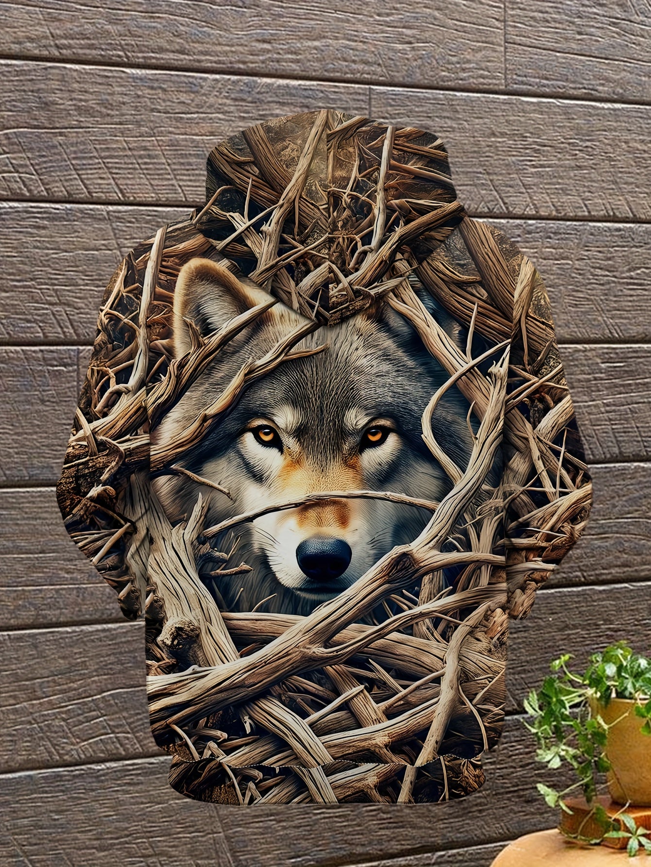 Men's Wolf Print Hoodie - 3D Animal Pattern, Polyester, Regular Fit, Fall/Winter