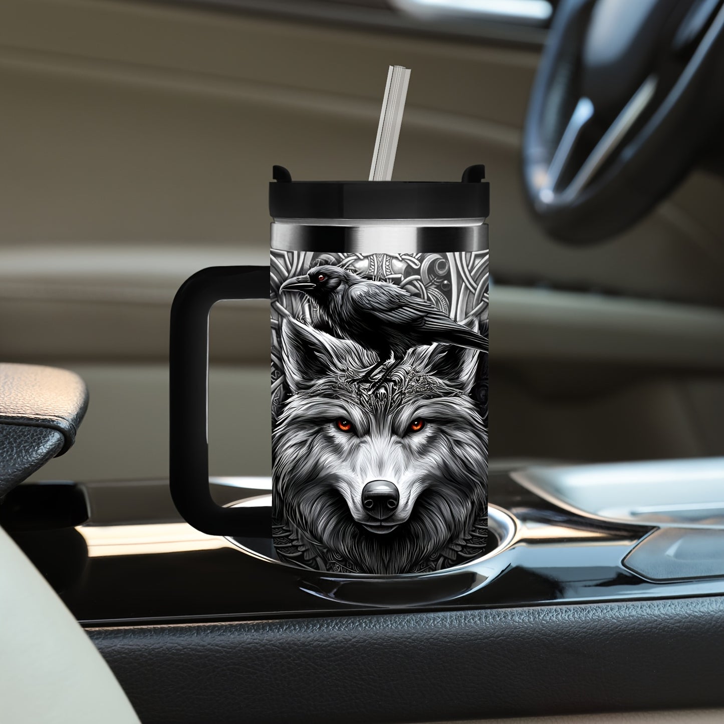 Viking Wolf & Celtic Knot Tumbler - 40oz, Insulated Stainless Steel, Men's Gift, Travel