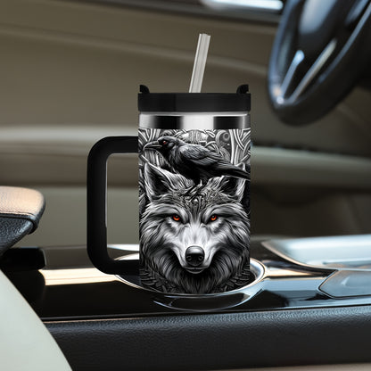 Viking Wolf & Celtic Knot Tumbler - 40oz, Insulated Stainless Steel, Men's Gift, Travel