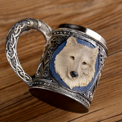 Wolf Magic Mug - Gray Wolf Celtic Tribe, Resin with Stainless Steel Rim, Coffee & Tea