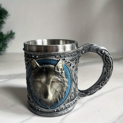 Wolf Magic Mug - Gray Wolf Celtic Tribe, Resin with Stainless Steel Rim, Coffee & Tea