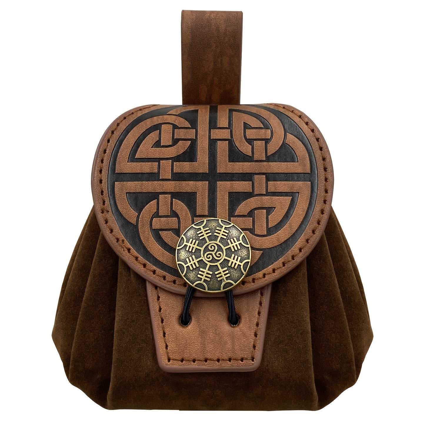 HiiFeuer Medieval Embossed Belt Bag - Faux Leather, Viking, LARP, Coin & Dice Pouch