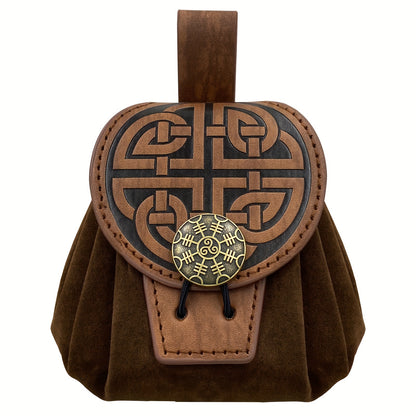 HiiFeuer Medieval Embossed Belt Bag - Faux Leather, Viking, LARP, Coin & Dice Pouch