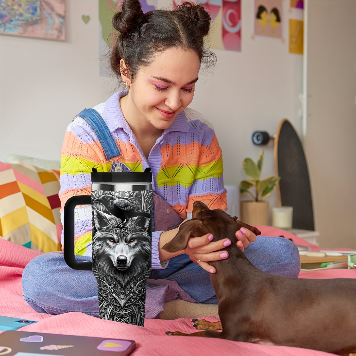 Viking Wolf & Celtic Knot Tumbler - 40oz, Insulated Stainless Steel, Men's Gift, Travel