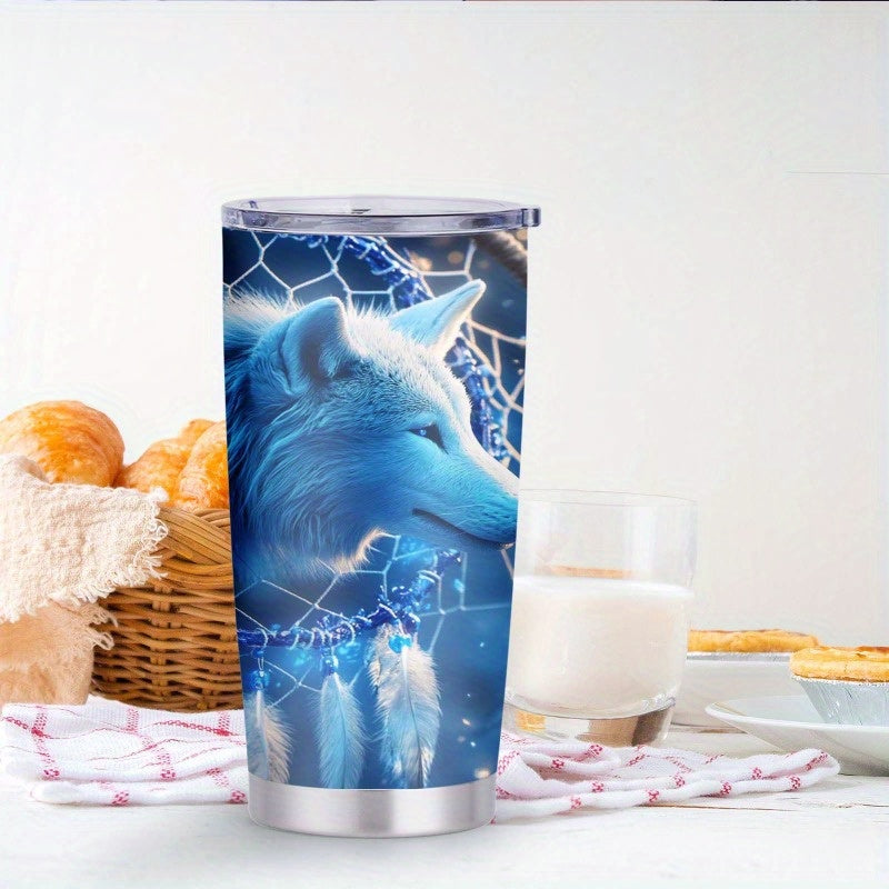 Mystic Guardian Wolf & Dreamcatcher Tumbler - 20oz, Double-Wall Insulated, Travel Mug, Gift