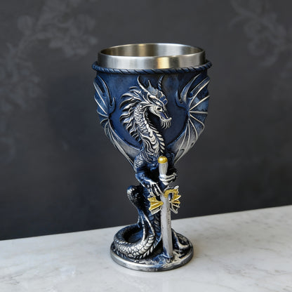 Medieval Dragon & Sword Wine Cup - 7oz, Insulated Stainless Steel, Gothic, Holiday Gift