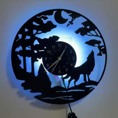 Silent Wolf Vinyl Record Wall Clock - Luminous, Home Decor, Gift