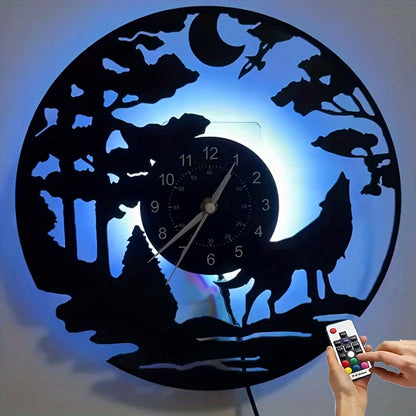 Silent Wolf Vinyl Record Wall Clock - Luminous, Home Decor, Gift