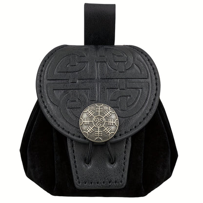HiiFeuer Medieval Embossed Belt Bag - Faux Leather, Viking, LARP, Coin & Dice Pouch