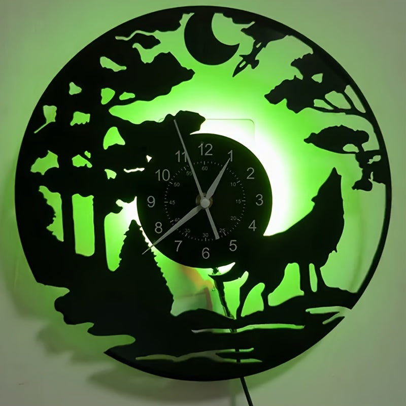 Silent Wolf Vinyl Record Wall Clock - Luminous, Home Decor, Gift