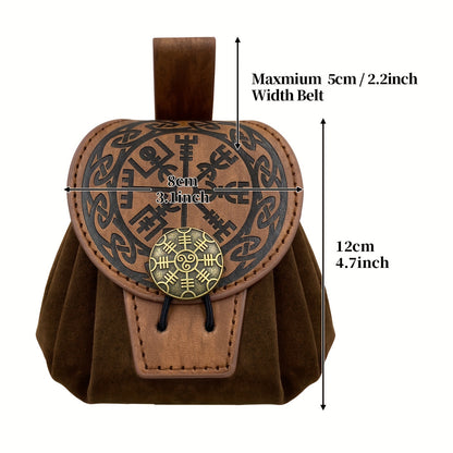 HiiFeuer Medieval Embossed Belt Bag - Faux Leather, Viking, LARP, Coin & Dice Pouch