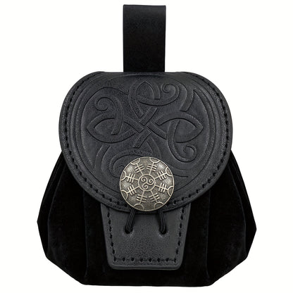 HiiFeuer Medieval Embossed Belt Bag - Faux Leather, Viking, LARP, Coin & Dice Pouch