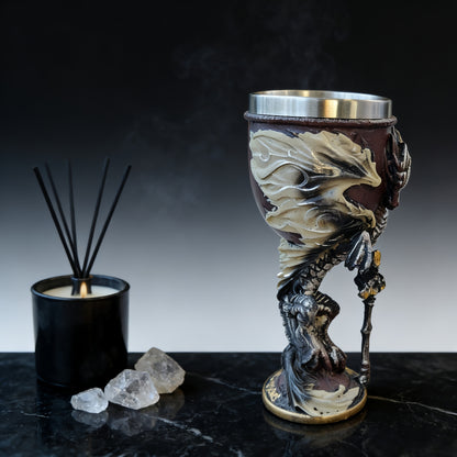 Medieval Dragon & Sword Wine Cup - 7oz, Insulated Stainless Steel, Gothic, Holiday Gift