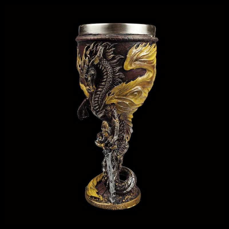 Medieval Dragon & Sword Wine Cup - 7oz, Insulated Stainless Steel, Gothic, Holiday Gift