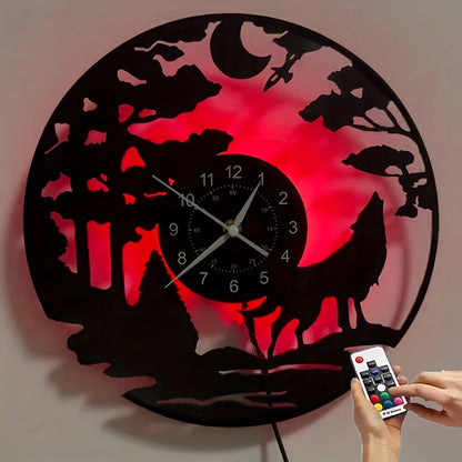 Silent Wolf Vinyl Record Wall Clock - Luminous, Home Decor, Gift