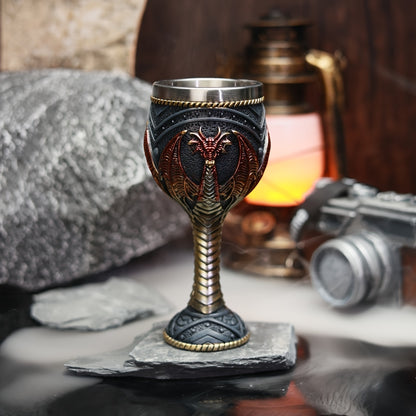 Medieval Dragon Goblet Wine Cup - 6.76oz, 201 Stainless Steel, Single & Double Dragon, Holiday Gift