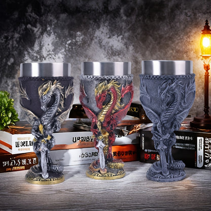 Medieval Dragon & Sword Wine Cup - 7oz, Insulated Stainless Steel, Gothic, Holiday Gift