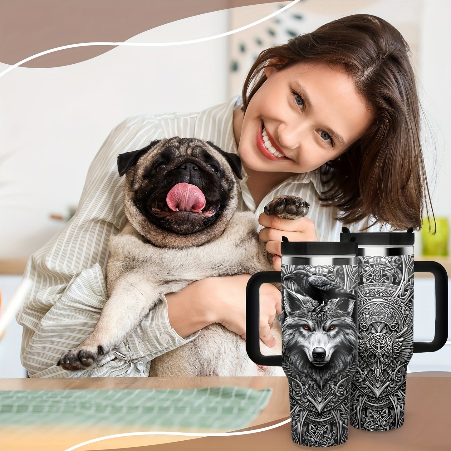 Viking Wolf & Celtic Knot Tumbler - 40oz, Insulated Stainless Steel, Men's Gift, Travel