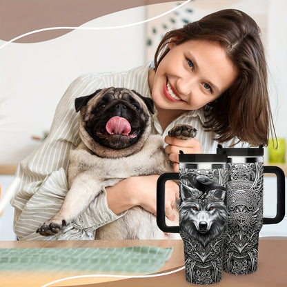 Viking Wolf & Celtic Knot Tumbler - 40oz, Insulated Stainless Steel, Men's Gift, Travel