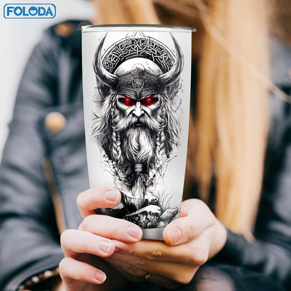 Foloda Viking Wolf Tumbler - 20oz, Insulated Stainless Steel, Lid, Norse Design, Men's Gift
