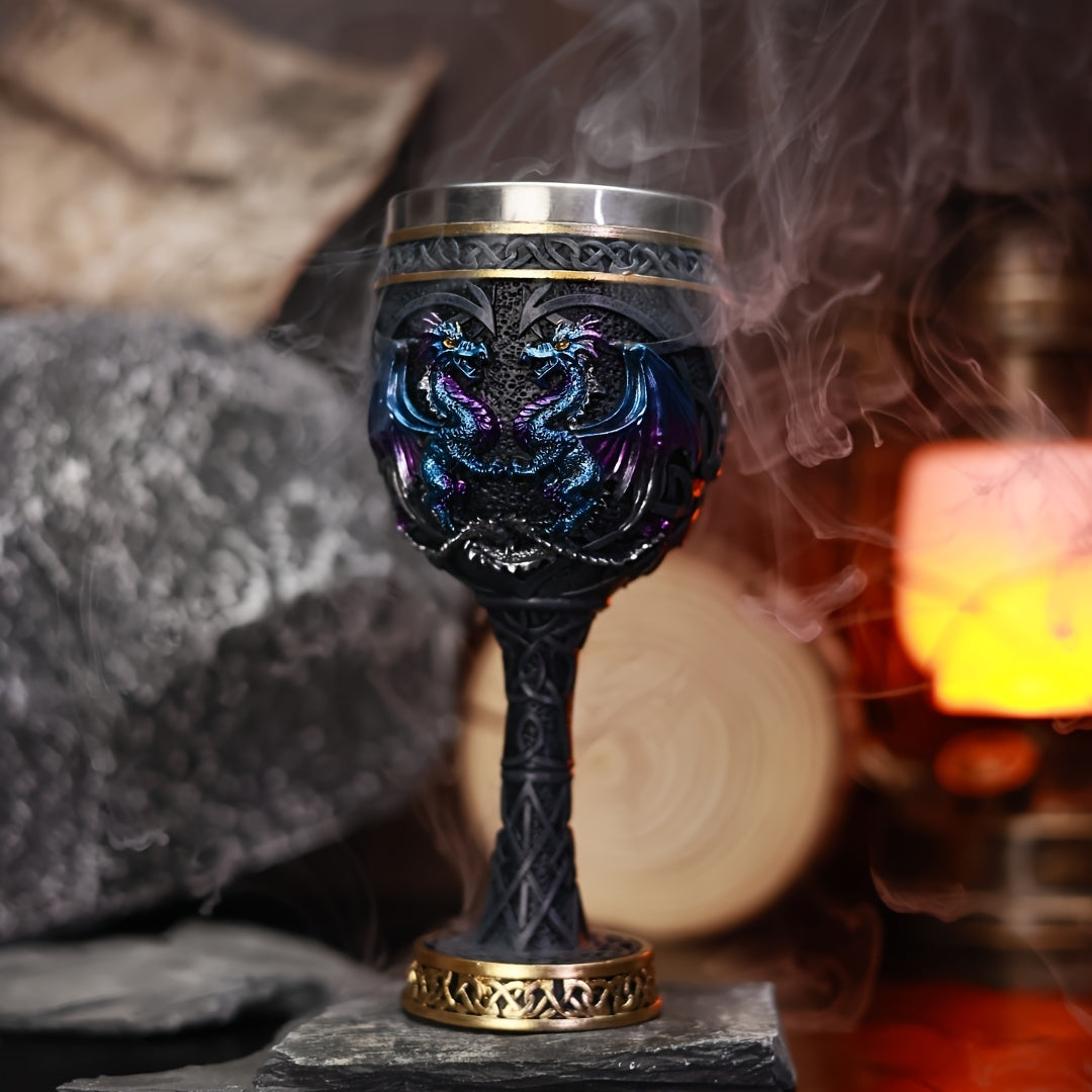 Medieval Dragon Goblet Wine Cup - 6.76oz, 201 Stainless Steel, Single & Double Dragon, Holiday Gift