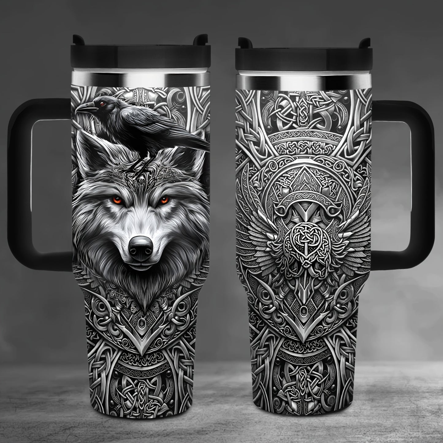 Viking Wolf & Celtic Knot Tumbler - 40oz, Insulated Stainless Steel, Men's Gift, Travel