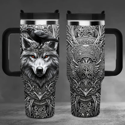 Viking Wolf & Celtic Knot Tumbler - 40oz, Insulated Stainless Steel, Men's Gift, Travel