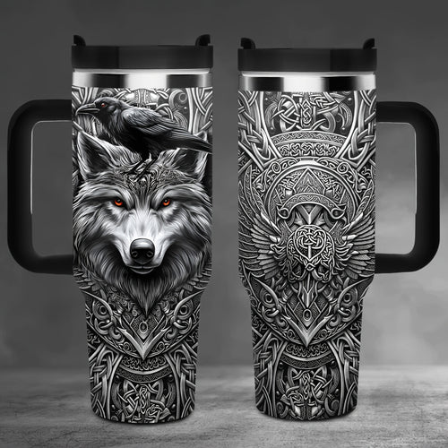 Viking Wolf & Celtic Knot Tumbler - 40oz, Insulated Stainless Steel, Men's Gift, Travel