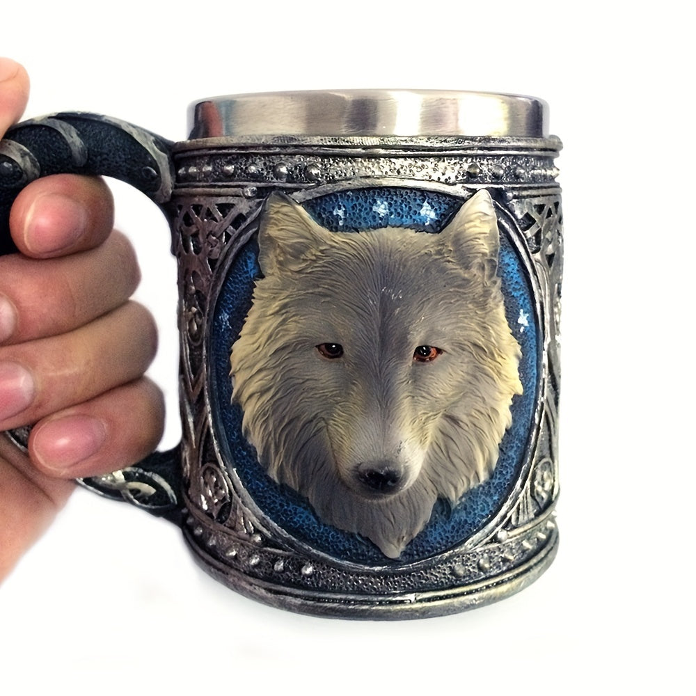 Wolf Magic Mug - Gray Wolf Celtic Tribe, Resin with Stainless Steel Rim, Coffee & Tea