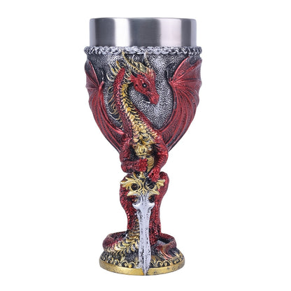 Medieval Dragon & Sword Wine Cup - 7oz, Insulated Stainless Steel, Gothic, Holiday Gift