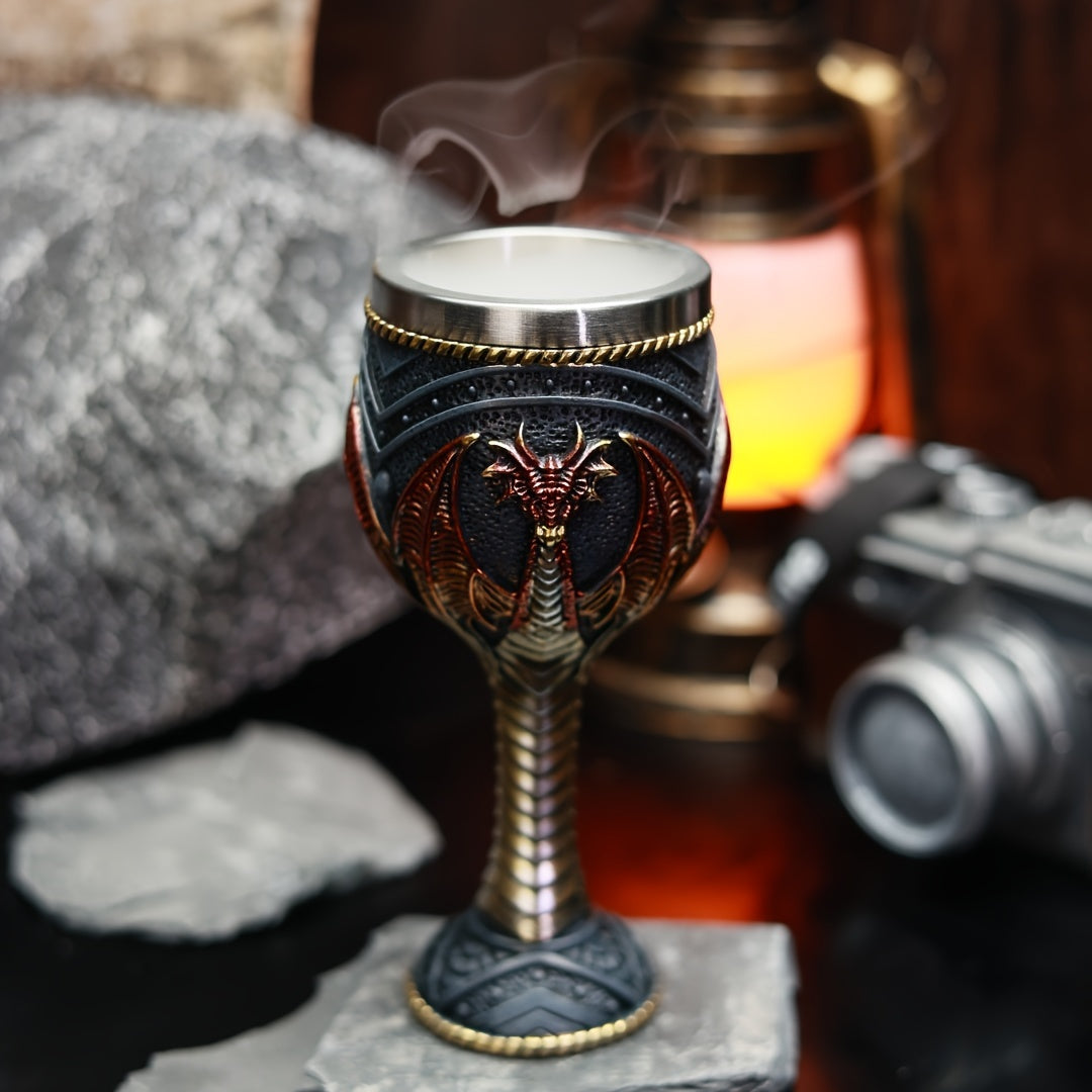Medieval Dragon Goblet Wine Cup - 6.76oz, 201 Stainless Steel, Single & Double Dragon, Holiday Gift