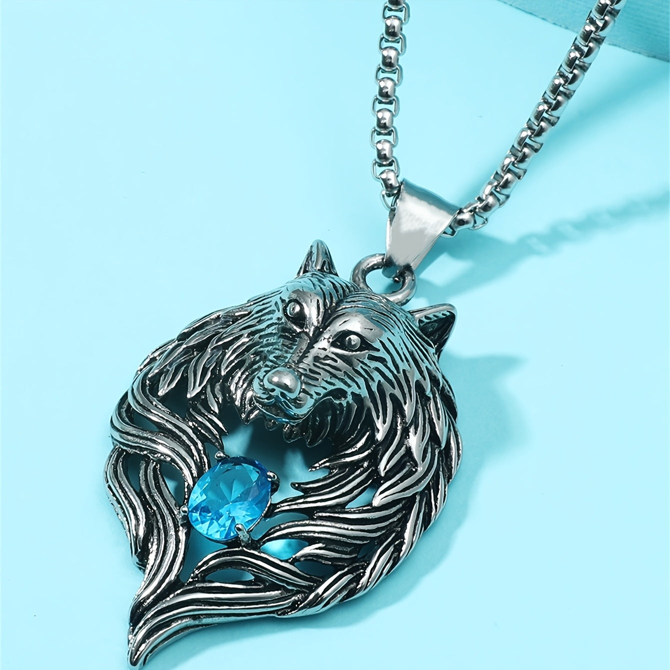 Wolf Head Necklace - Cubic Zirconia, Gothic Hip Hop, Zinc Alloy, Vintage, Daily & Gift