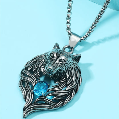 Wolf Head Necklace - Cubic Zirconia, Gothic Hip Hop, Zinc Alloy, Vintage, Daily & Gift
